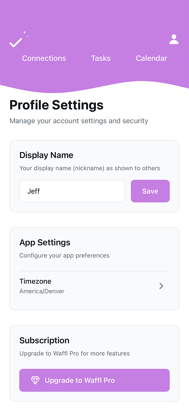 Profile settings view