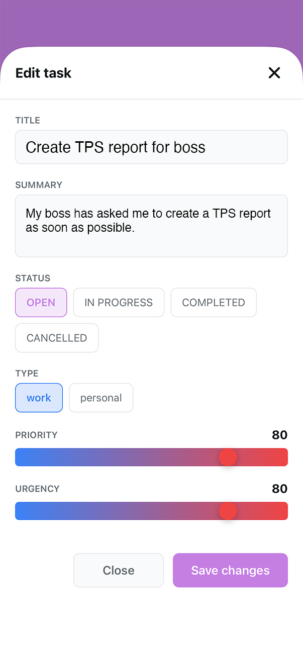 Waffl AI task editing with priority and urgency scores